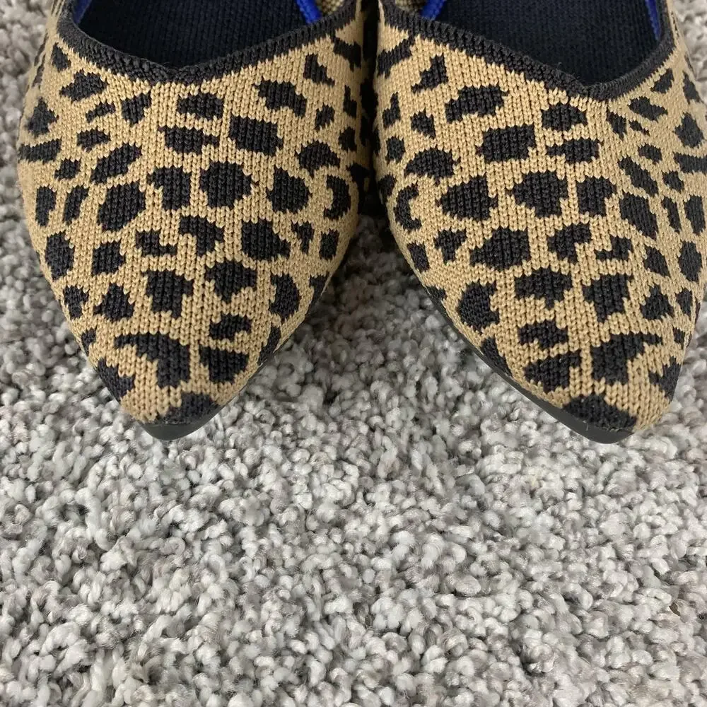 Rothy's The Point Flats Womens Size 9 Brown Leopard Knit Pointed Toe Slip On